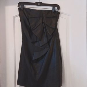 Akira-Ruffled faux leather black dress